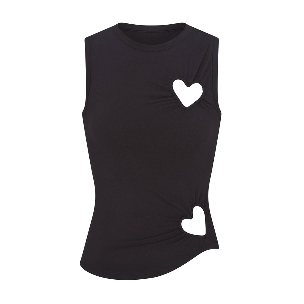 NWT SKIMS Cotton Jersey Heart Tank in SOOT sz M - RARE